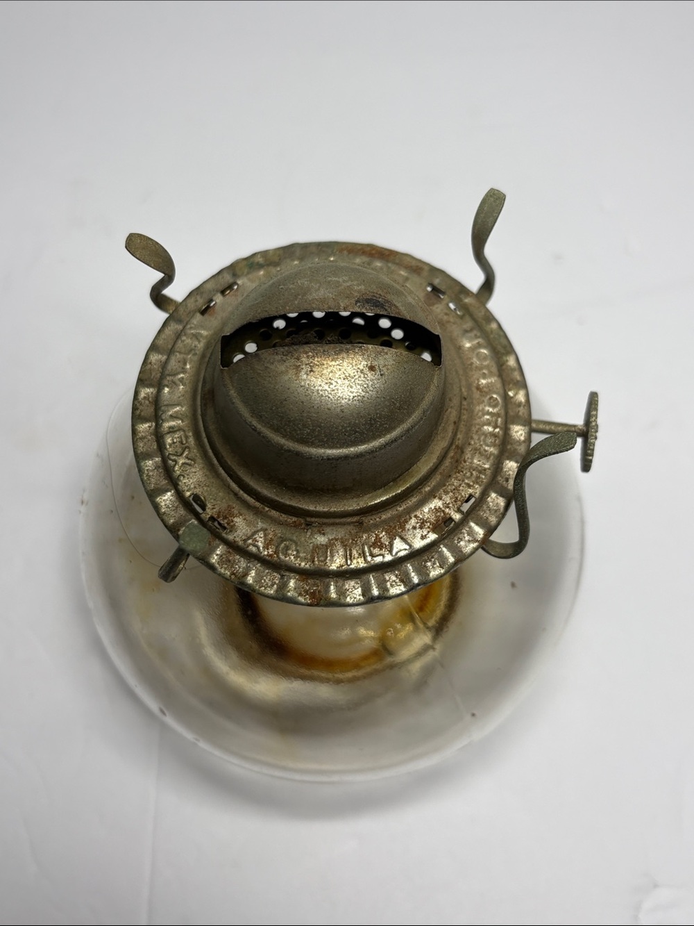 Antique Hurricane Glass Oil Lamp Base with Brass Burner - Clear Glass - Picture 3 of 7